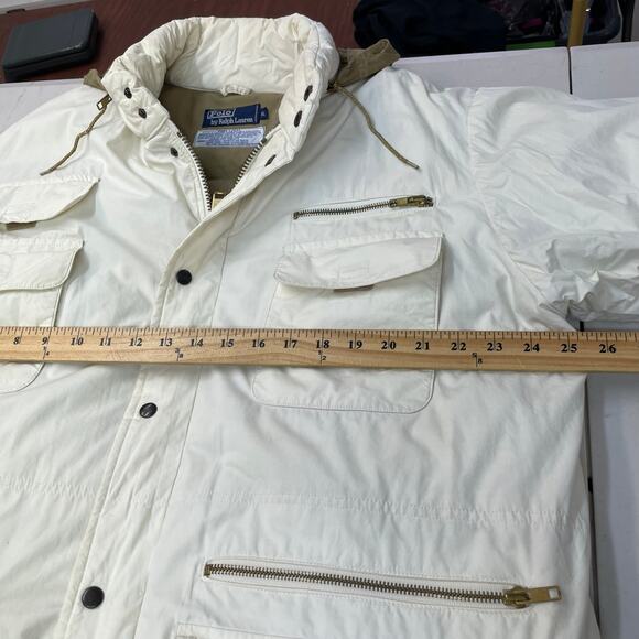 VTG Polo by Ralph Lauren Ivory tan hooded puffer jacket down feather Men's XL - Picture 14 of 16